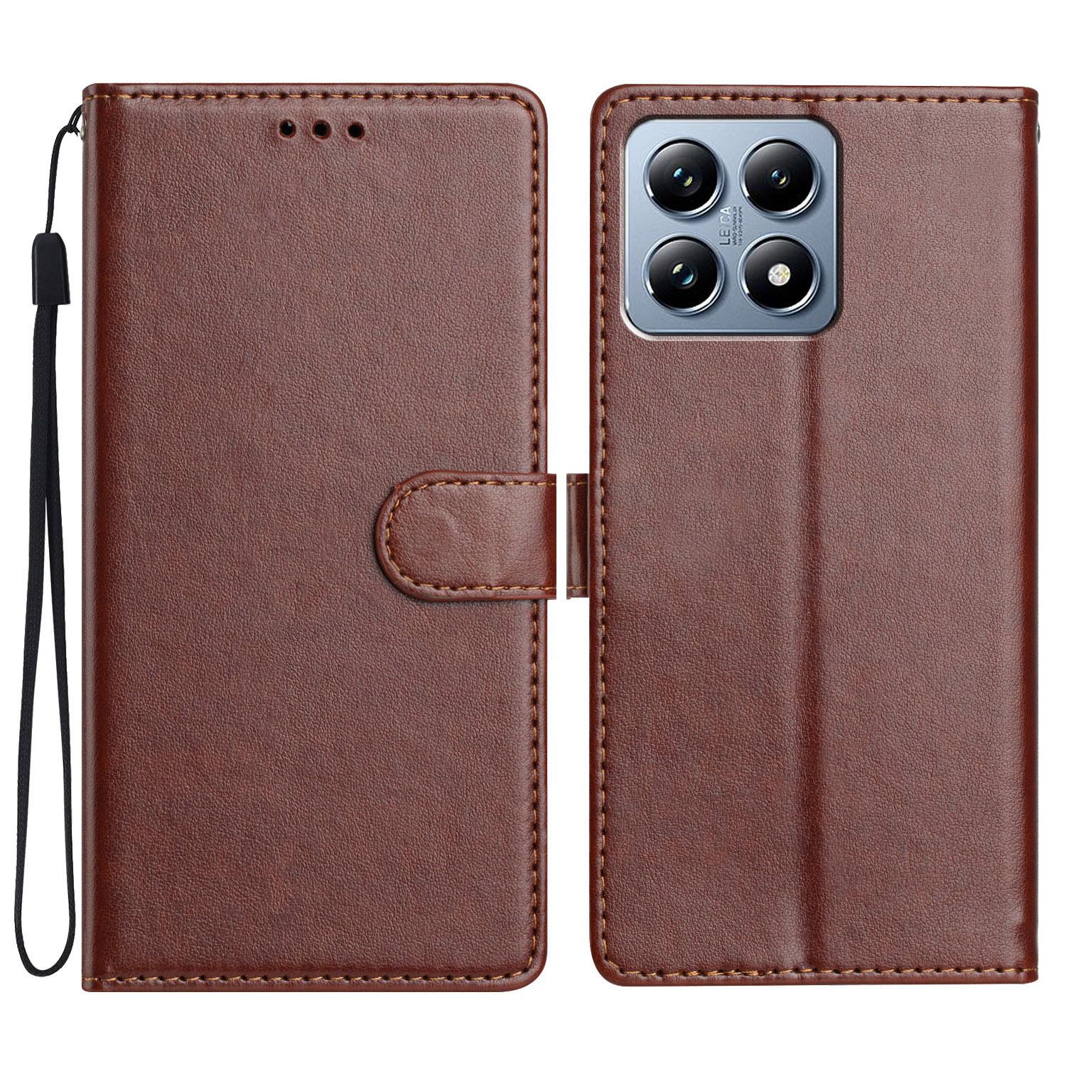 

For Xiaomi 14T Pro Leather Case Wallet Stand Phone Cover with Handy Strap Brown
