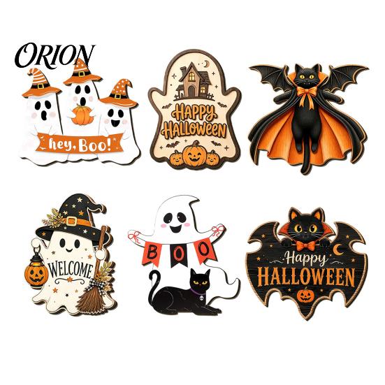 Holiday Party Supplies Halloween Wooden Hanging Sign, Rustic Ghost Bat Black Cat Witch Hat Wall Decor, Balcony Window Decor Spooky Pendant with