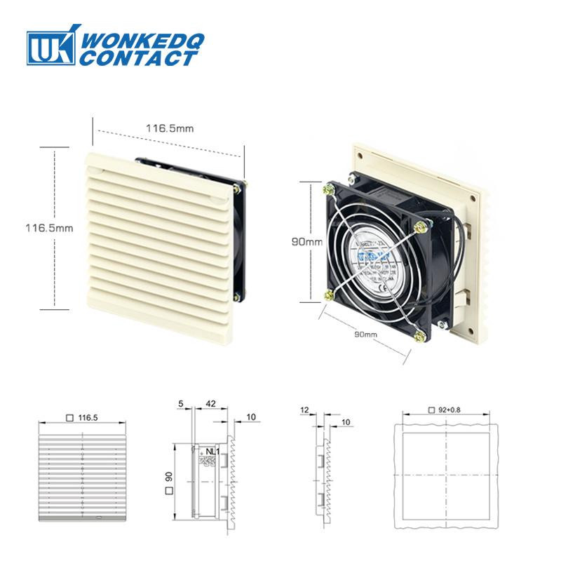 3321-230 Industrial Electrical Cabinet Fan Filter 92 mm Ventilation Set Shutter Cover Cooling Radiator Serve Air System 230V
