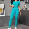 Womens Seamless Yoga Set With High-Waisted Leggings Short Sleeve Top Fitness Training