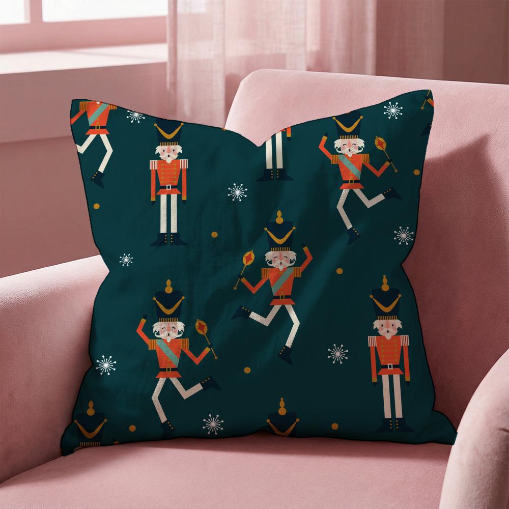 Nordic Nutcracker Soldier Toy Cushion Cover Multi-Scene Pillow Cover for Home & Car - Reversible, Soft & Durable for Daily Use