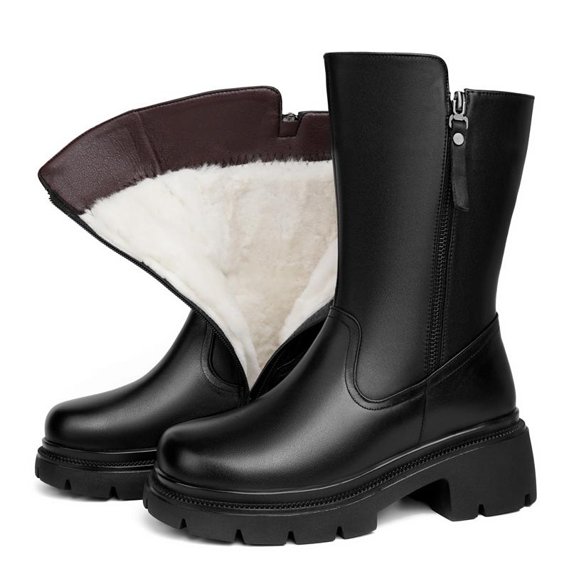 

Fashion Women s Snow Boots 2025 New Genuine Leather Women s Middle Boots Non-slip Large Size Women s Winter Shoes Boots 43