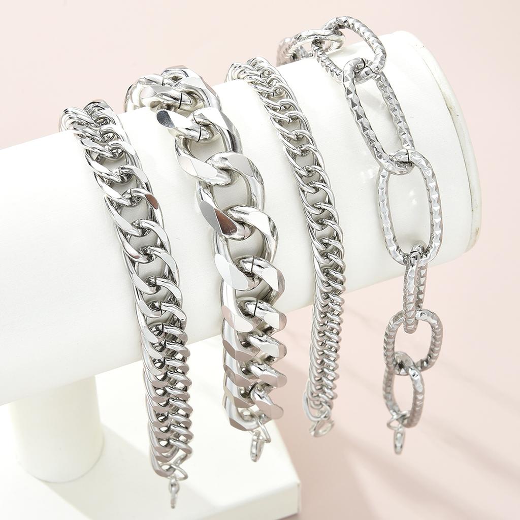 4pcs Set Punk Thick Cuban Link Bracelets Simple Chunky Exaggerated Stacked Chain Bracelet For Women Fashion Daily Wear Jewelry
