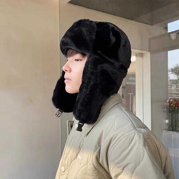 

WTEMPO Ear Protection Autumn Winter Outdoor Men s Windproof Cold-proof Warm Plush Bomber Hats Cycling Skiing Faux Fur Hats 1pc*one size чорний