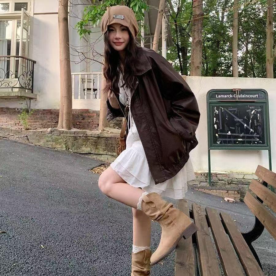 Women's  Slimming V-Mouth Slouch Boots - New Autumn Mid-Calf Martin Style