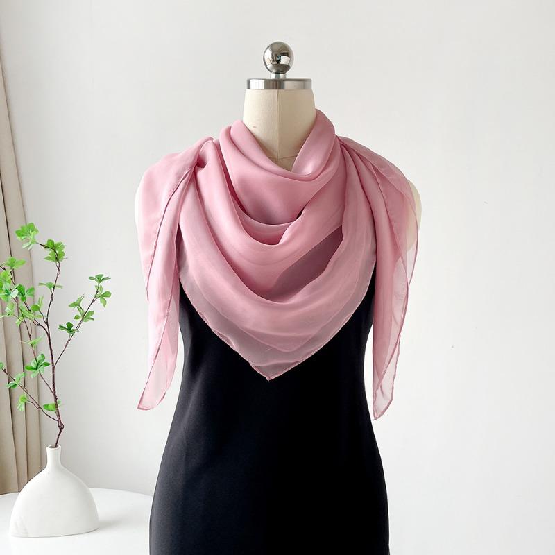 Solid color square scarf yarn summer silk scarf high-end chiffon scarf simple shawl decorative headscarf