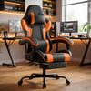 Cadeira Gamer, Ergonômica, Suporte Lombar, Couro PU Respirável Cadeira de Escritório, Capacidade de Carga 200KG, Altura do Assento e Encosto Ajustáveis, Preto-Laranja