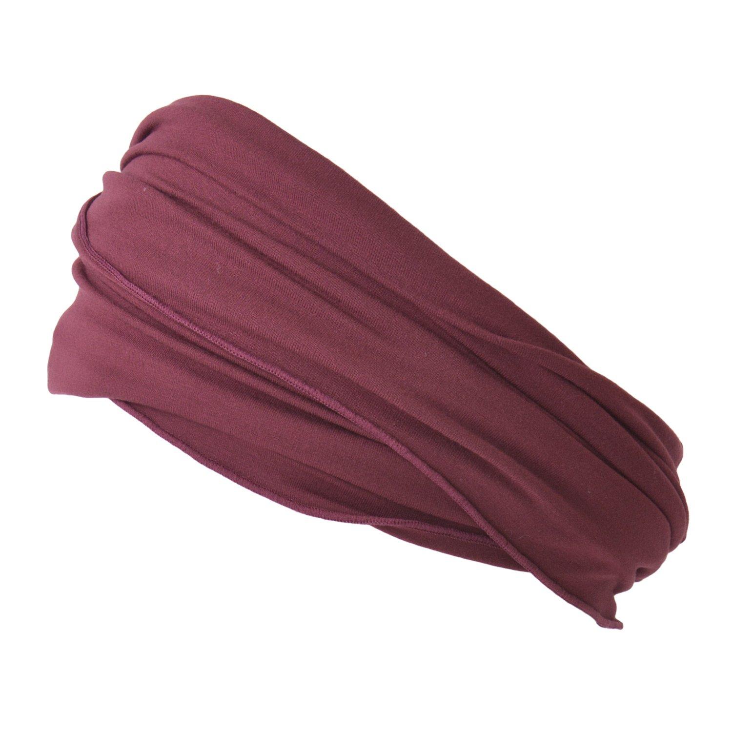 

ШАРМ Эластичный Широкий Тюрбан Легкий Вискоза и Район Однотонная Повязка для Волос, Стиль, [Свободный Размер/Бордовый]