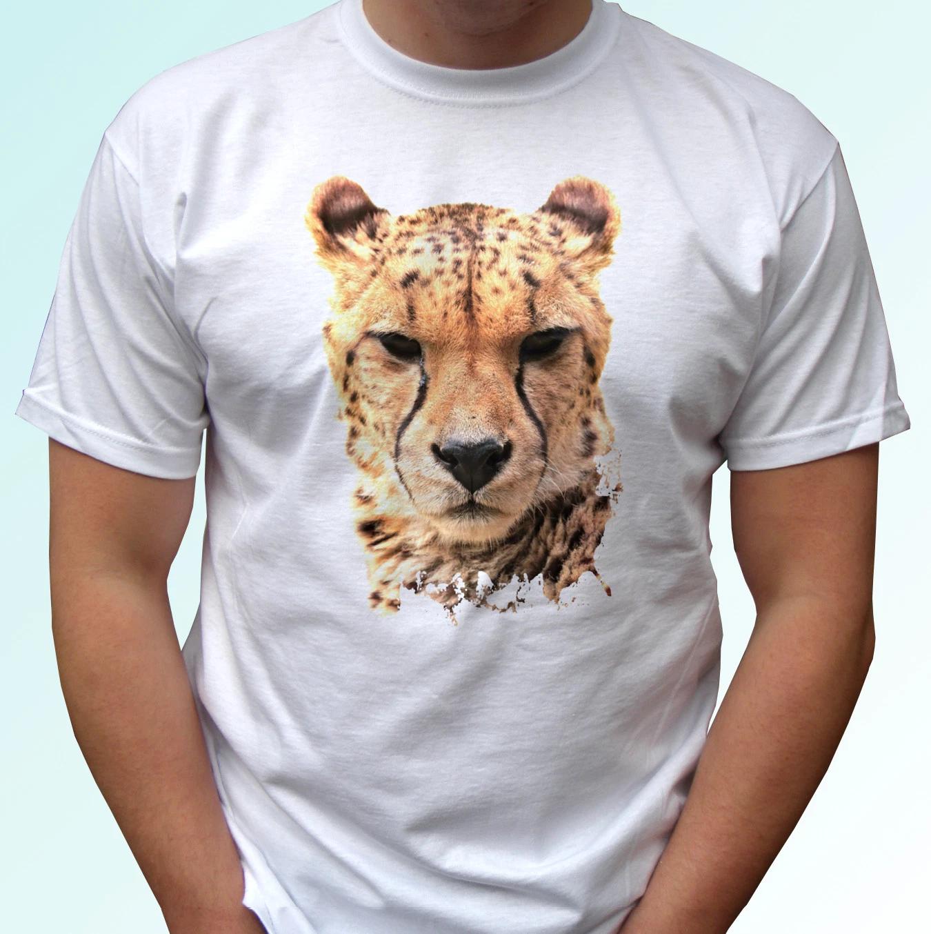 Cheetah head white kids boys T-Shirt animal tee wild cat top - s s kids baby sizes 130