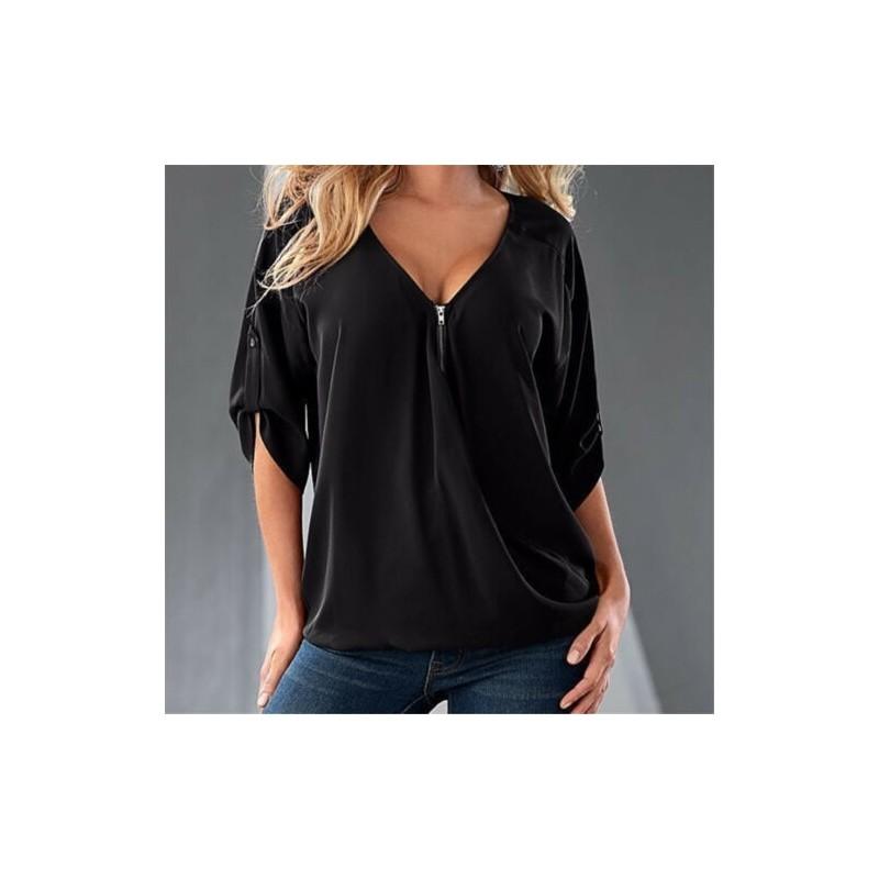 Relaxed Fit Polyester Long Sleeve Vneck Shirt For Women With Spliced Pattern Perfect For Spring