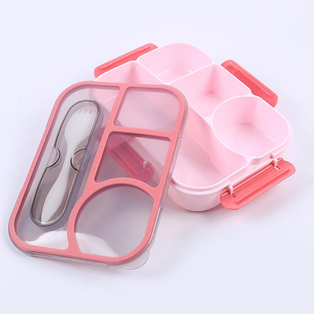 Lunch Box Bento Box 4 Compartment with Utensils Leakproof Portable Food Storage Snack Container for Work Home