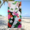 Towel Textile Flowers Bathrobe Beach Cat Surrounded Quick-Drying Adorable Lightweight Portable White Camping Swim Pool Travel
