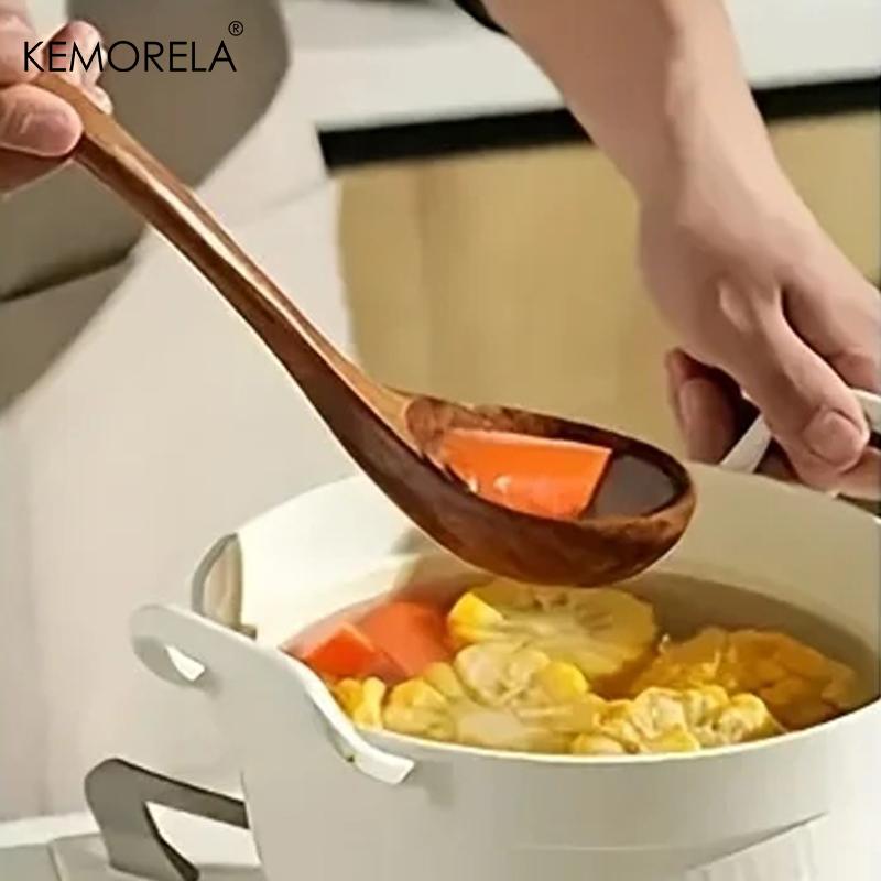 1 stk. Thailand Teak Madlavningsske Naturligt Træ Køkkenbordsservice Værktøj Suppeske Spatel Ris Si Suppe Skimmer Ske Redskaber