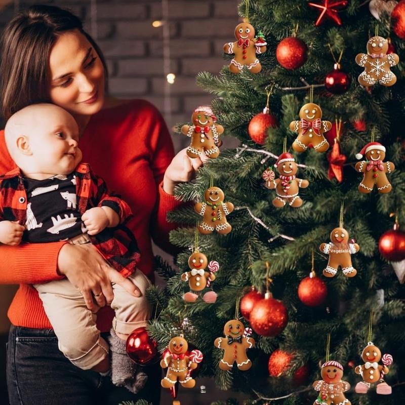 12/24Pcs Christmas Gingerbread Man Ornaments Xmas Tree Wooden Hanging Pendants 2026 Year Party Home Decoration Kids Diy Gift