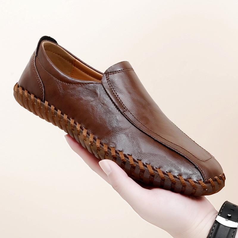 

New handmade men s shoes large size business casual leather shoes non-slip driving soft sole one pedal dad shoes 47 темно-коричневого кольору