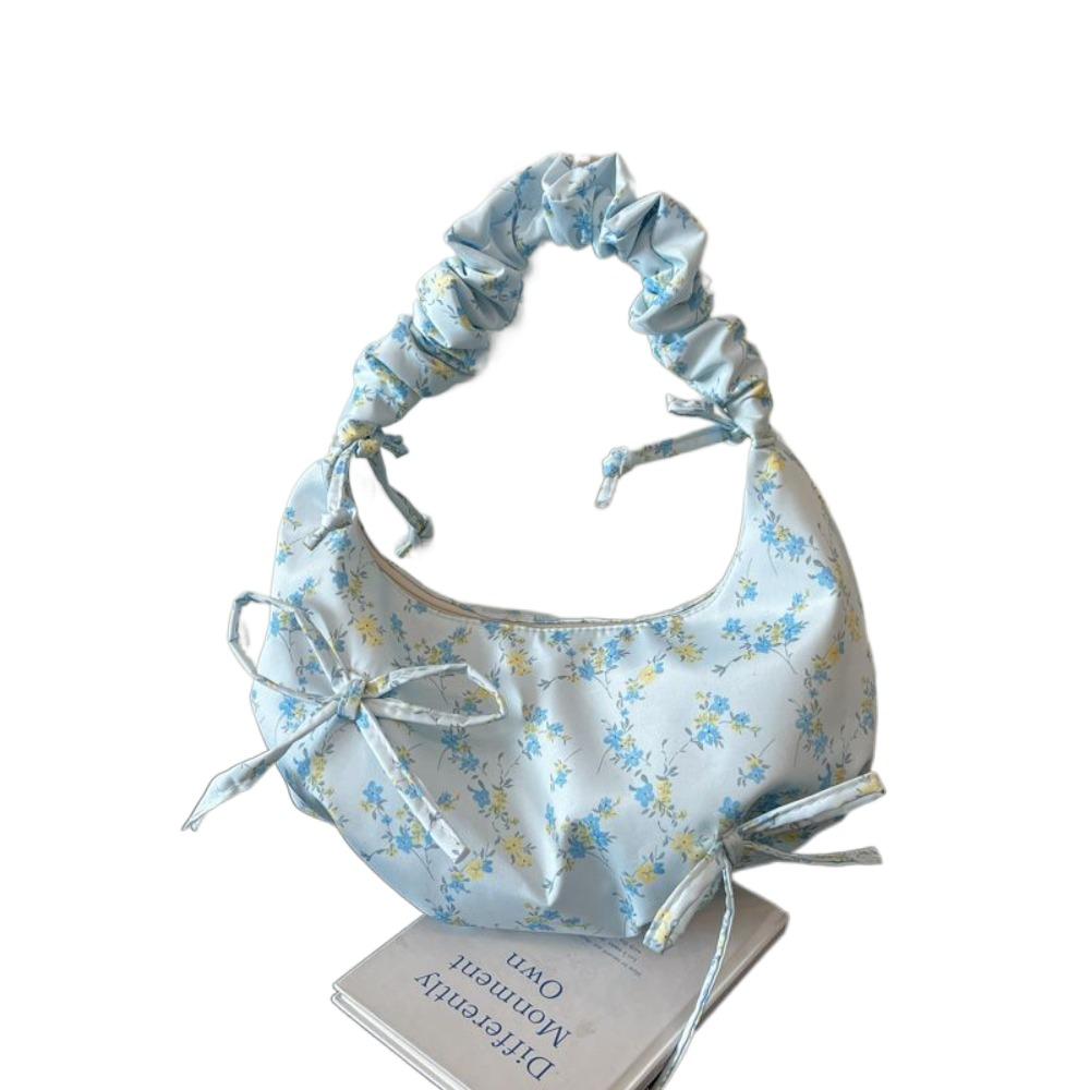 Sweet Floral Pleated Bowknot Underarm Bag Ruffles Casual Crossbody Bags  Travel