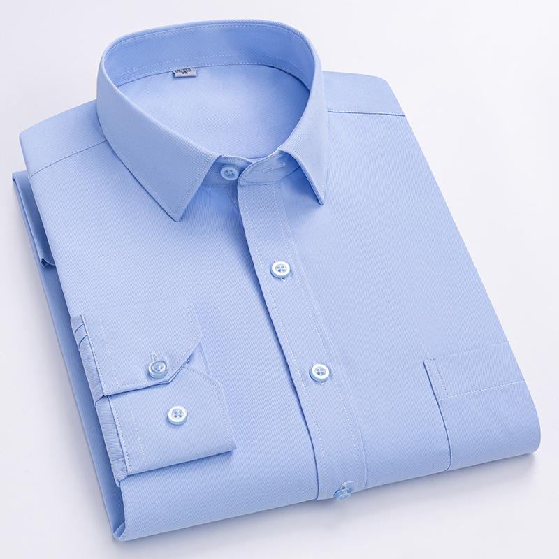 Men's Formal Shirt Long Sleeve Office Solid Color Striped Pocket Fashion Business Professional Wear Social White Shirt