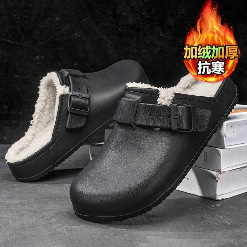 Fashion Winter Men Slippers Keep Warm Men Cotton Shoes with Fur Couple Home Slides Waterproof Flat Casual Shoes Indoor Outdoor Slippers