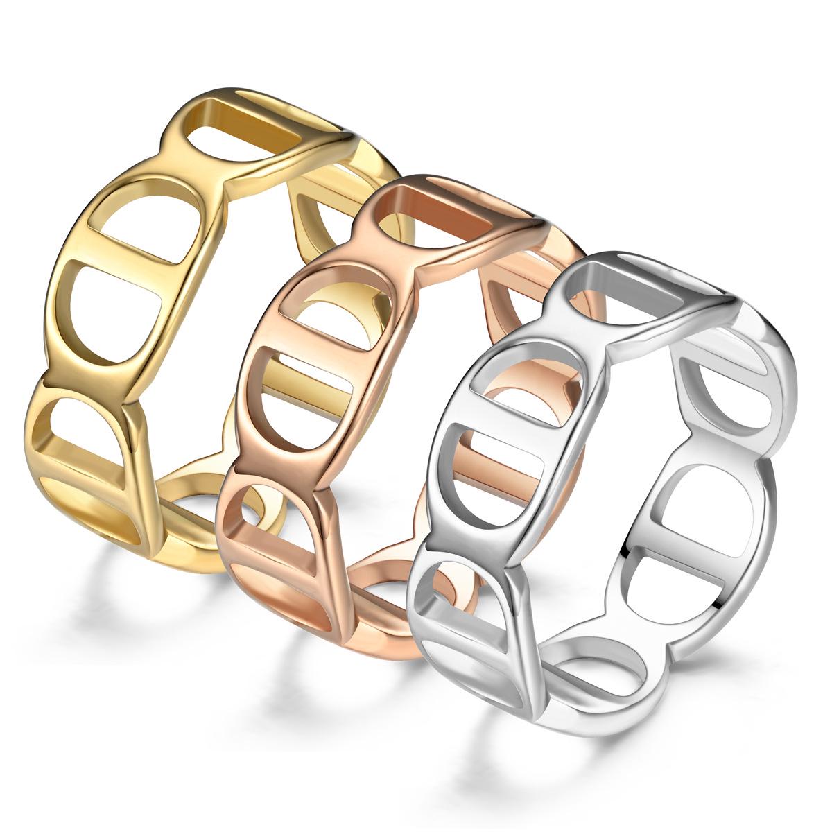 

18k Gold CD Titanium Steel Women s Plain Band Non-Fading Niche Couple Ring Size 9