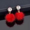 New Artificial Hair Dangle Earrings for Women Crystal Top Short Small Fluffy Ball Earrings Boho Fashion Jewelry Brincos Bijoux