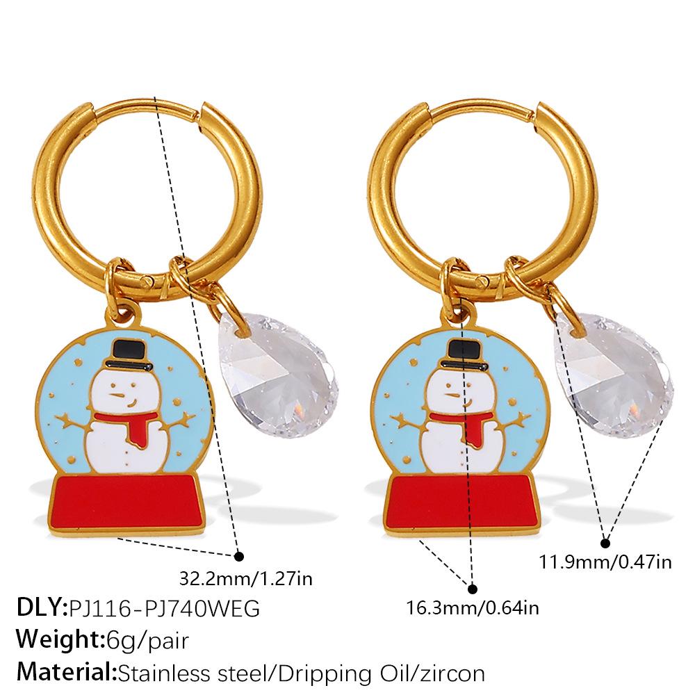 2025 DIY Christmas Style 18K Gold Plated Stainless Steel Pendant Earrings for Women