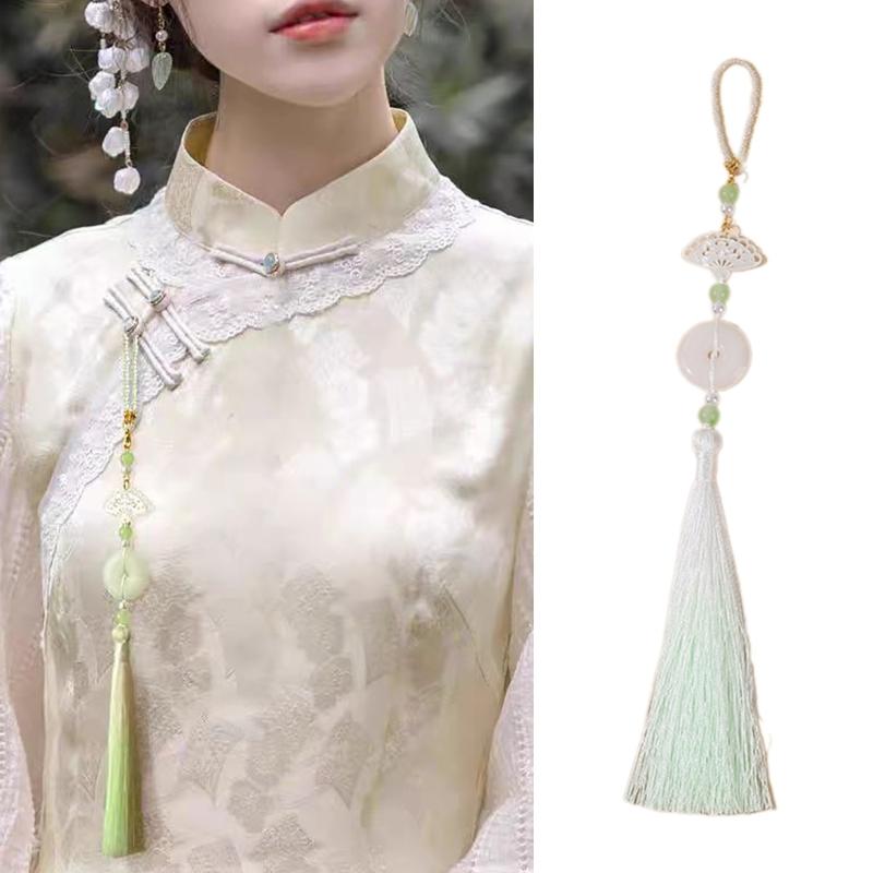 Chinese Style Brooch for Traditional Clothing Handmade Cheongsam Pendant with Long Fringes Waist Hanging Ornament