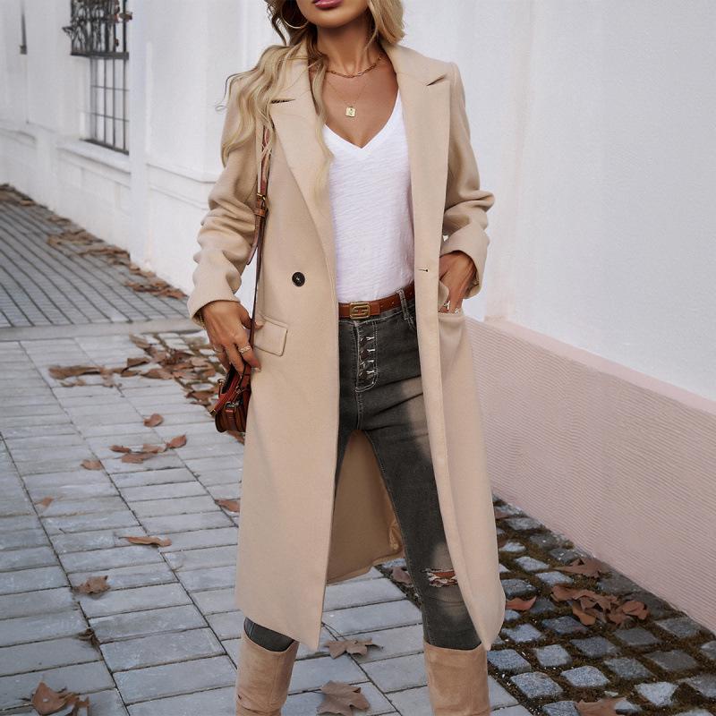 2024 Autumn/Winter Turn-Down Collar Extra Long Cardigan Coat for Women