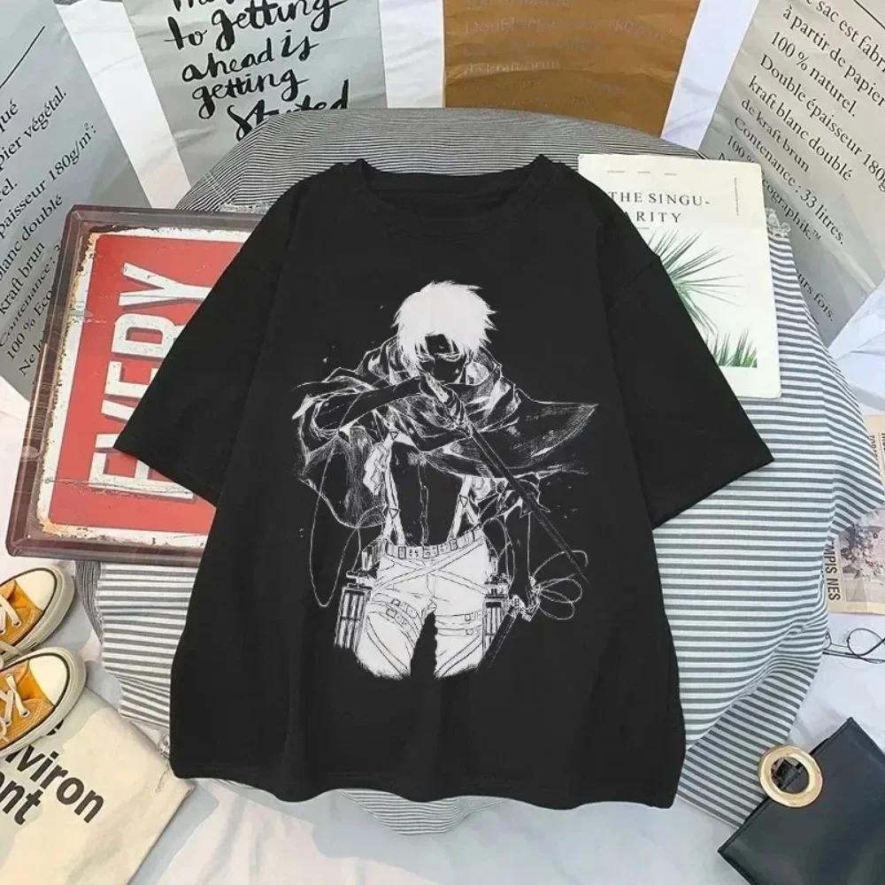 Japanese Anime T-shirt Summer Harajuku Ladies Attack on Titan Levi Ackerman's Eye T-shirt Short-sleeved Round Neck Women's Tops