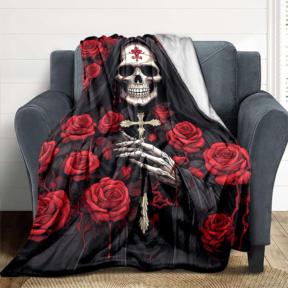 1PC Grim Reaper Print Blanket, Soft Throw Blanket - Warm & Cozy for Couch, Bed, Office, and Travel yy250912177
