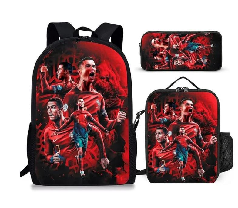 Zaino Stampa Stella del Calcio Tre Pezzi Zaino Scolastico per Bambini, Zaino per Studenti delle Scuole Primarie e Secondarie, Astuccio