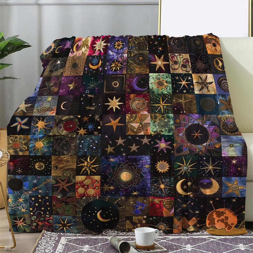 Vintage Star Moon Flannel Blanket – Soft Cozy Fleece Throw for Sofa, Bed, Car, Office, Camping – All-Season Gift