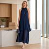 Maxi Abito da Donna Fluido in Chiffon, Senza Maniche con Scollo all'Americana, Abito da Ospite per Matrimonio, Orlo Asimmetrico, Abito da Sera Formale Estivo, Abito da Cocktail
