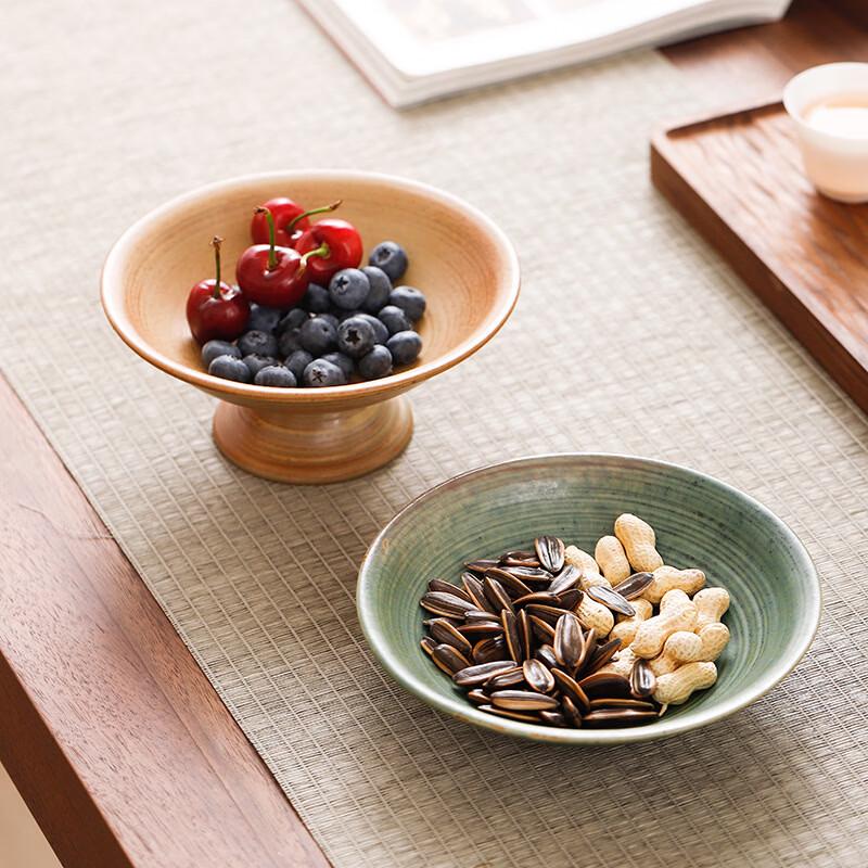 ZISIZ Kiln-Fired Ceramic High-Footed Fruit Plate