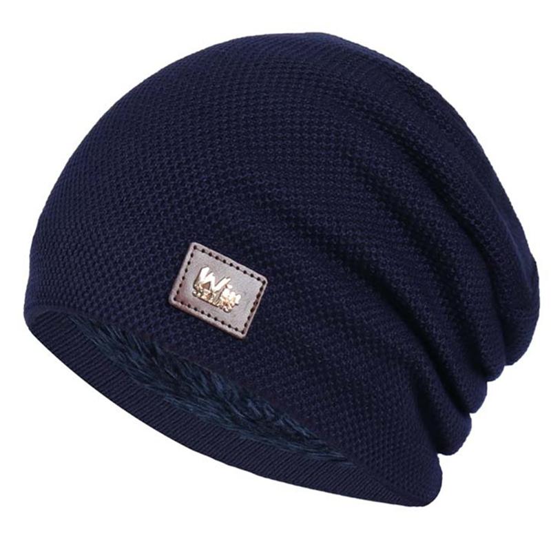 

Новые зимние шапки унисекс Wins Label, модные объемные шапки-бини с флисовой подкладкой, теплые вязаные шапки для мужчин и женщин, лыжные шапки-бини 55cm-60cm темно-синий