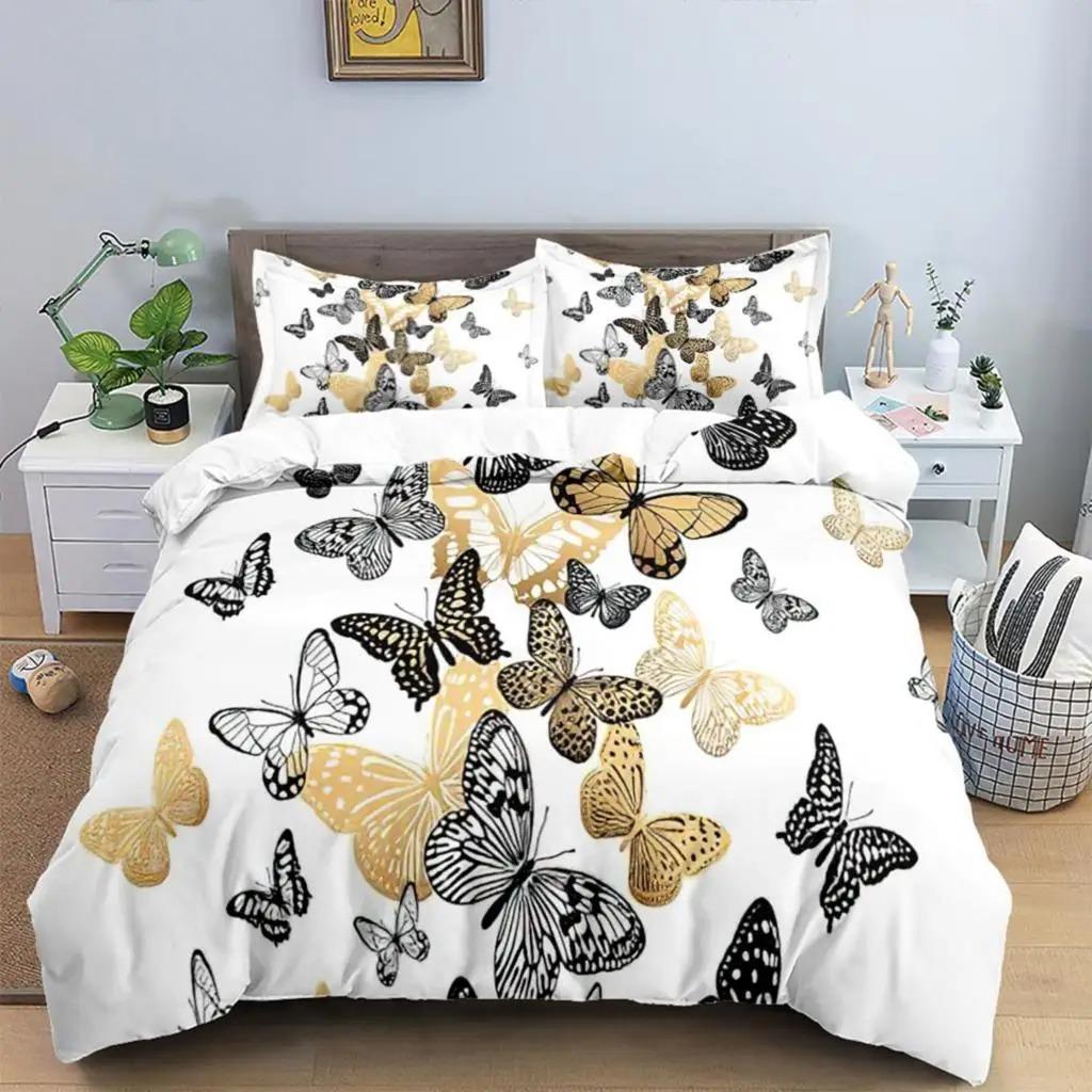 Butterfly Duvet Cover Set Polyester 3D Purple Butterfly Bedding Set Dreamy Night Butterfly Quilt Cover King Size Comforter Cover