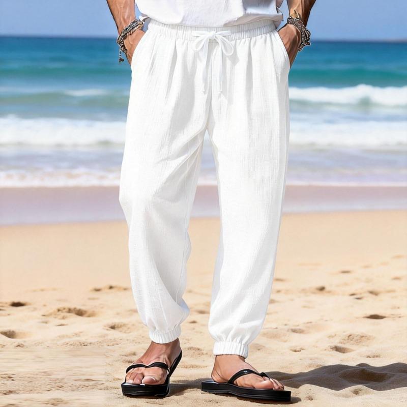 Mens Drawstring Elastic Waist Jogger Pants S белый