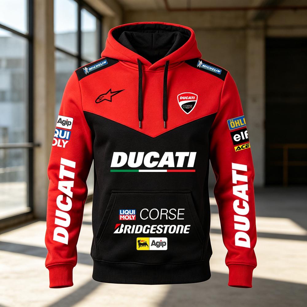 Herren Ducati Corse MotoGP Racing Hoodie Pullover Sweatshirt Lässig Motorrad Sport Kapuzenoberteil