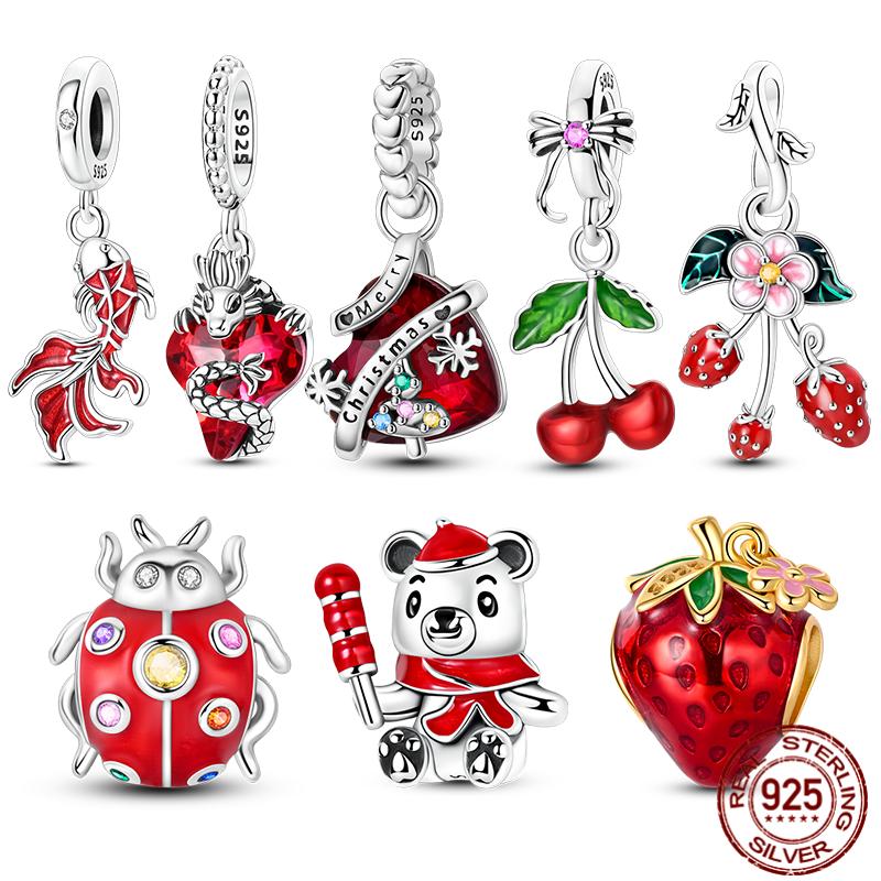 New In copper Charm Bead Charms Bead Charms Strawberry Cherry Bear Pendant Jewellery Compatible With Authentic Bracelets Ideal For Women Do It Yoursel