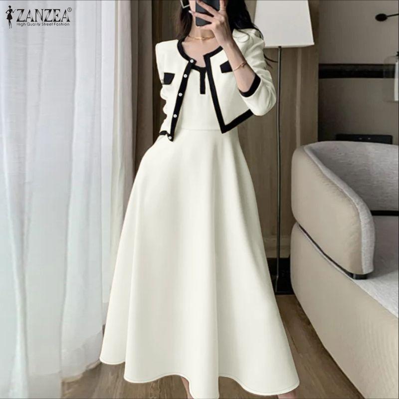 ZANZEA Women Thin Outwear and Sleeveless Dress Fashion Two Piece Suit Sets