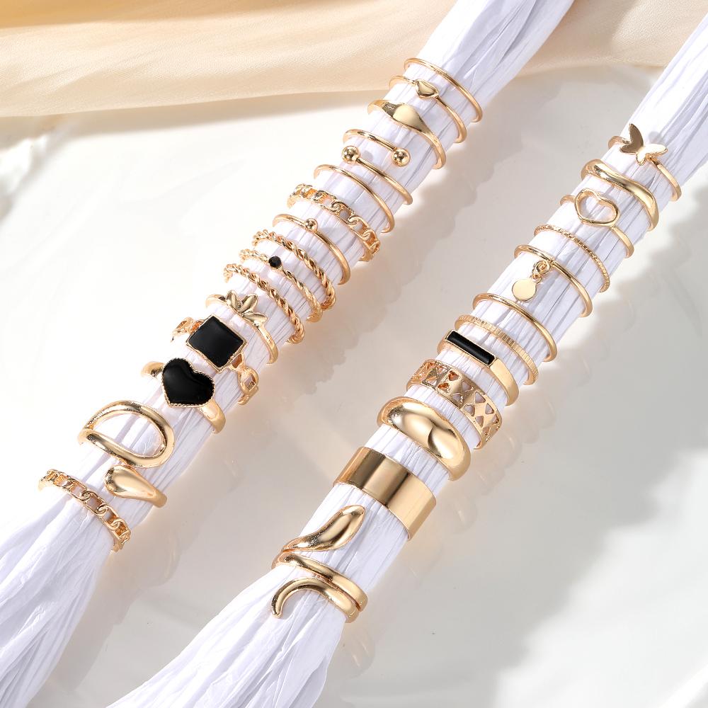 Love Square Ring 24 Piece Gold Deluxe Ring Set Girls Gift Jewelry Set Women Sexy Elegant Finger Rings Hundred Matching Accessories