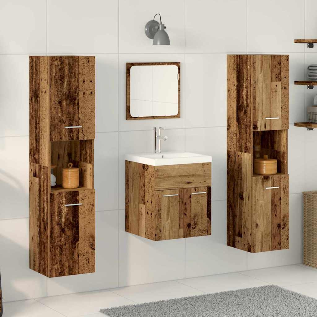Bathroom Furniture Set with Shelf 4 Pcs Reclaimed Wood Look Wood Based Material