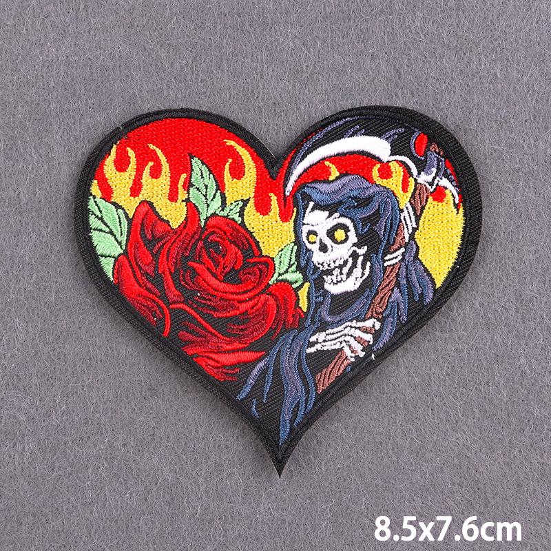 Red Fusible Patches Hiphop Iron On Thermoadhesive Patches For Clothes Cross Skull Embroidery Patches For Jacket Logo Applique
