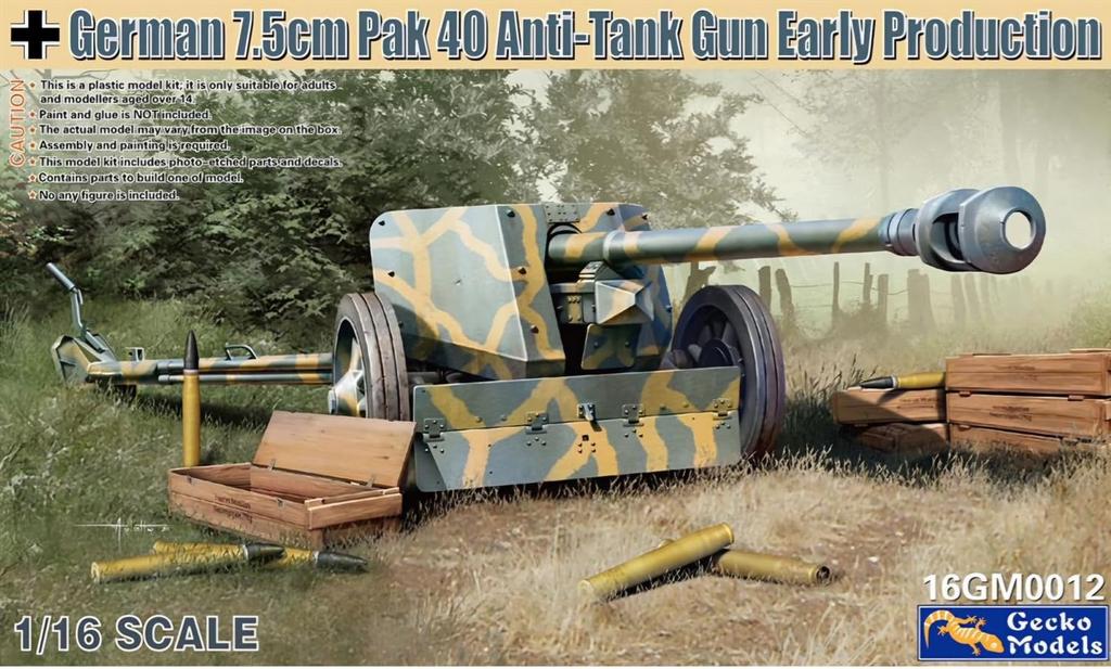 Gecko Models German PaK40 Gun Early Model Plastic Model GEC16GM0012 1/16 7.5cm Anti-tank (cannon)