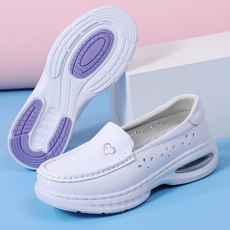 Air Cushion Nurse Shoes Women's Spring and Summer New Leather Hollow Soft Sole Breathable Special Medical Work Shoes In Stock