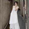 Elegant White Irregular Patchwork Spaghetti Strap Tank Dress