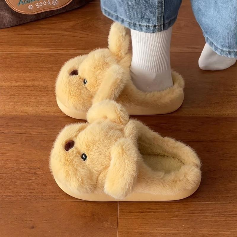 Fashion Winter Women Slippers 2025 New Warm Fluffy Comfortable Shoes Couples Home Slippers Cute Cartoon Dog Indoor Floor Home Slippers
