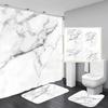 3D Marble Shower Curtain Set Non Slip Bath Rug Waterproof Bathroom  With Hooks Modern Style Toilet Lid Cover Home Decor
