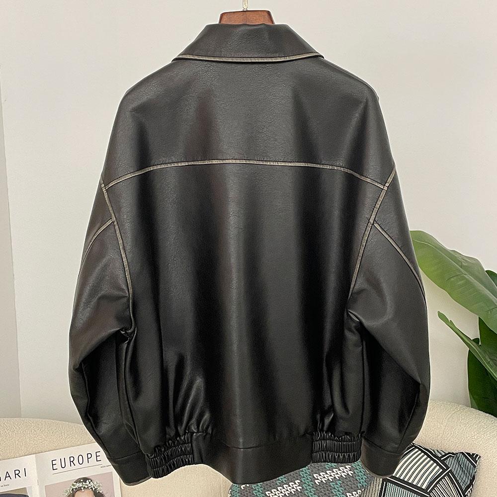OFTBUY Women Vintage Loose Pu Faux Leather Short Jacket Pockets Motorcycle Jacket Female Zipper Retro Moto Biker Coat Outwear Tops