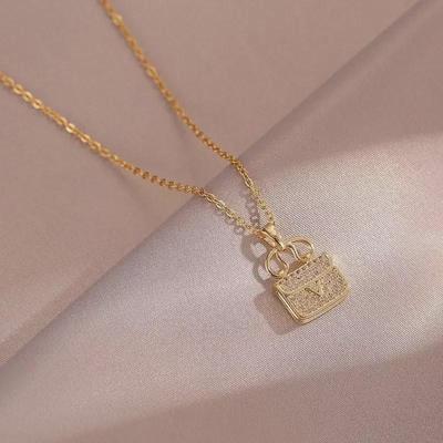 All-Match Titanium Steel H Bag Necklace - Advanced Design Clavicle Chain with Diamonds for Women - Perfect Gift for Girlfriends.