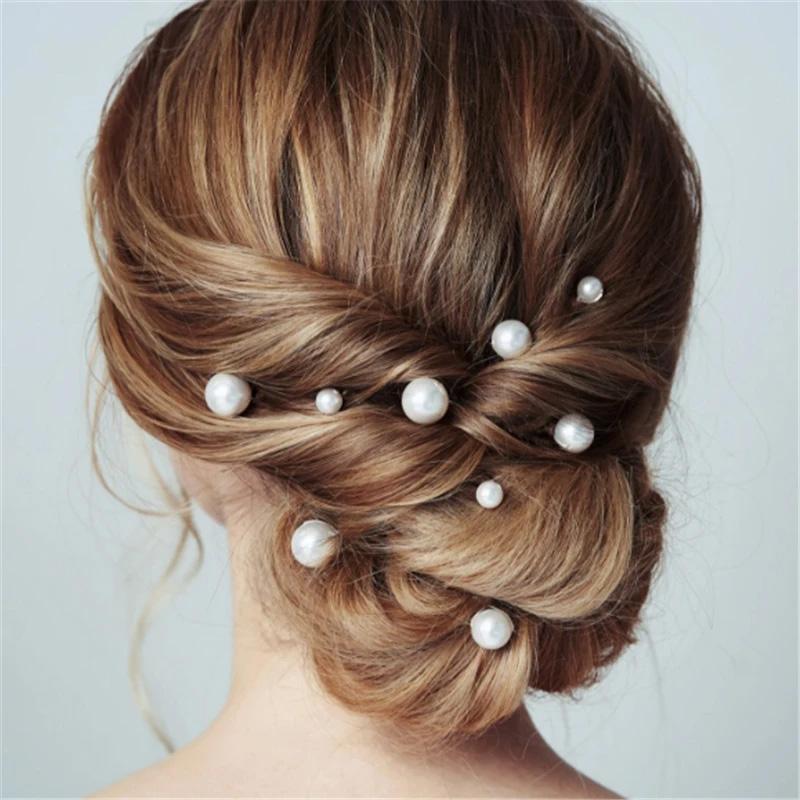 Women U-shaped Pin Metal Barrette Clip Hairpins Simulated Pearl Bridal Tiara Hair Accessories Wedding Hairstyle Design Tools